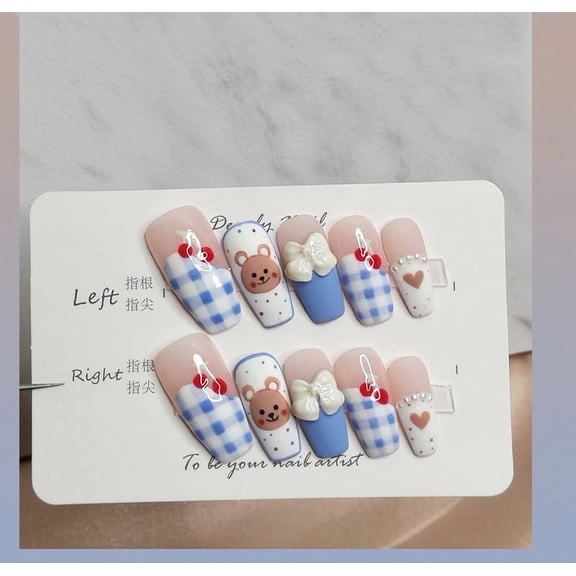 Hand-painted Checkered Cherry Bear With Nails