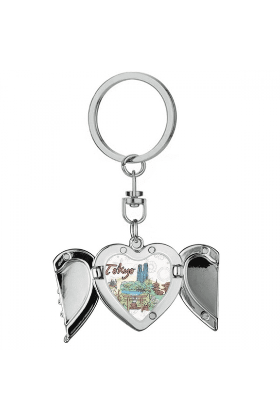 Hand-painted City Japan Yard Tokyo Heart Angel Wing Key Chain Holder