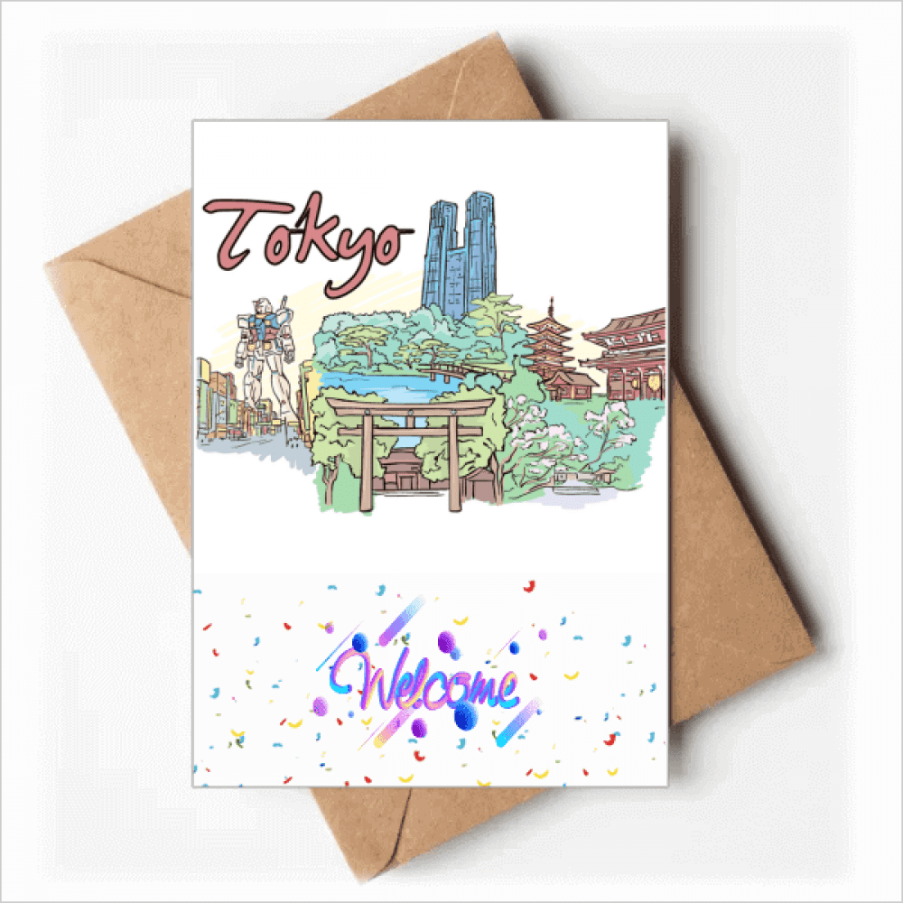 Hand-painted City Japan Yard Tokyo Welcome Back Greeting Cards Envelopes Blank
