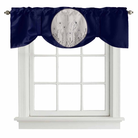 Hand-painted Flowers Tie Up Valance for Windows with Leaves Simple Style Adjustable Curtain Valance Rod Pocket Balloon Shade Window Treatment for Kitchen Living Room Bedroom 42x12inch