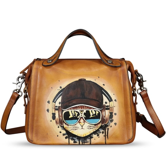 Hand painted Genuine Leather Purse and Handbag for Women Crossbody Shoulder Bag