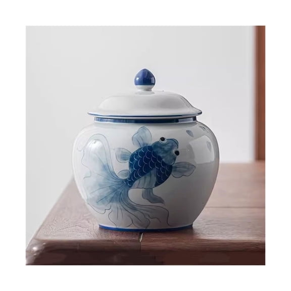 Hand-painted Koi Tea Canisters Underglaze Color Sealing Jar Household Large Chinese Multifunctional Empty Canisters