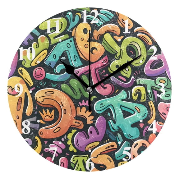Hand -painted Letters Black 10 inch Wall Clocks Non Ticking Easy to Read Battery Decorative for Home Bathroom Kitchen Bedroom Living Room
