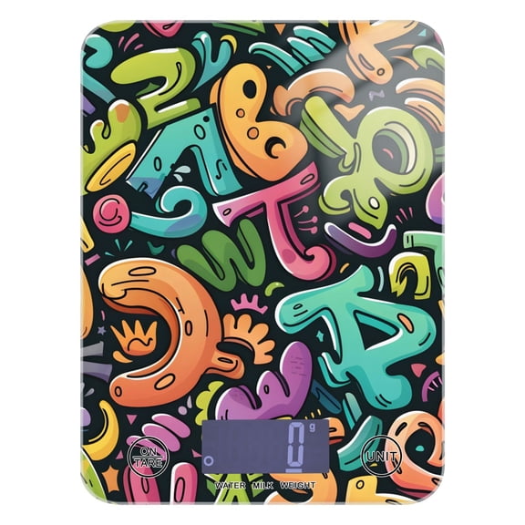 Hand -painted Letters Food Scale Digital Kitchen Scale Waterproof Tempered Glass Tare Function 11 lb for Baking Cooking Meal Prep