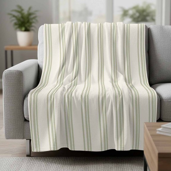 Hand-painted Line Draft Fleece Throw Blanket Retro Green Beige Lines Ultra Soft Fuzzy Cozy Flannel Throw Blanket for Couch Sofa Bed Car Travel, Ideal Gifts 30x40 Inches