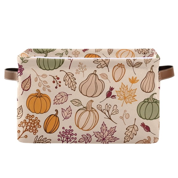 Hand-painted Pumpkin Foldable Storage Large Fabric Storage Baskets Organizer Storage Bins with Handles for Home Office