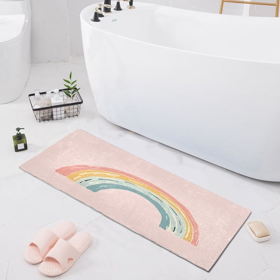 Hand-painted Rainbow Bath Mat 39x20 Non-Slip Bathroom Rugs Absorbent Soft Plush Quick Dry for Tub Shower Kitchen Home Decor