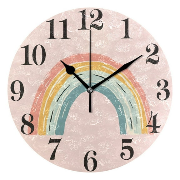Hand-painted Rainbow Round Wall Clock Battery Operated Silent Non-Ticking Bedroom Office Kitchen Home School Decor 10"(Black)