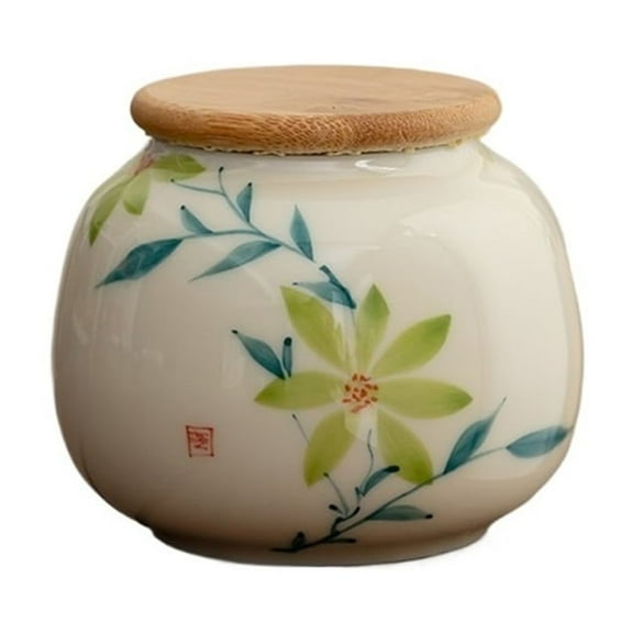 Hand-painted Tea Canister Household Ceramic Storage Container Small Portable Tea Tin