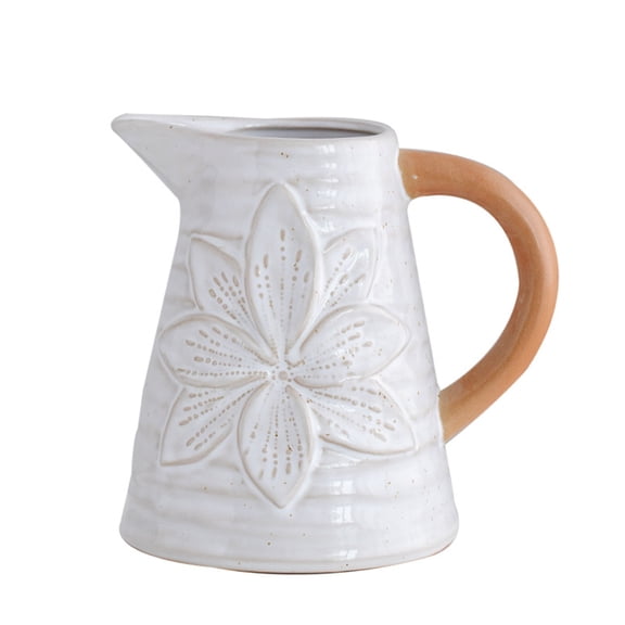 Hand-painted floral design with vintage, French country house ceramic vase, white ceramic vase, for wedding, dining table, restaurant, office, bathroom, counter