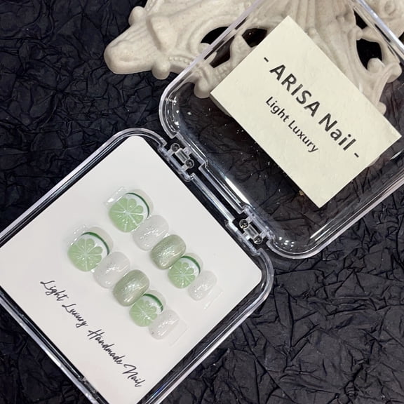 Hand-painted lime spring and summer explosion hand-worn nail piece light luxury pure handmade high quality control nail