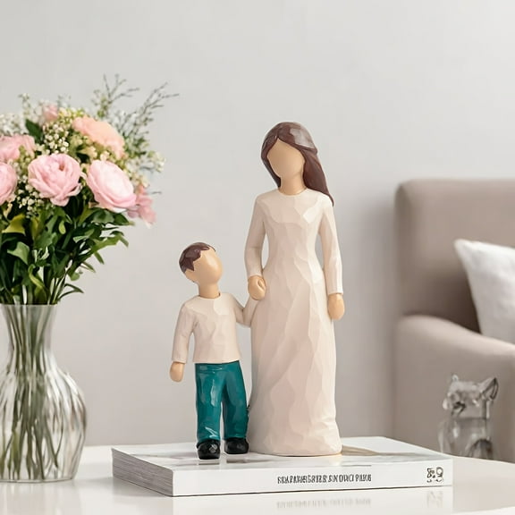 Hand-painted resin mother and son statues - elegant interior home decoration, tabletop craft decoration, ideal choice for the living room, perfect Thanksgiving gift