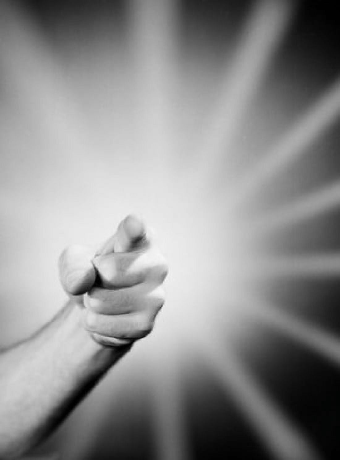 Hand pointing light beams in background Canvas Art - (18 x 24)