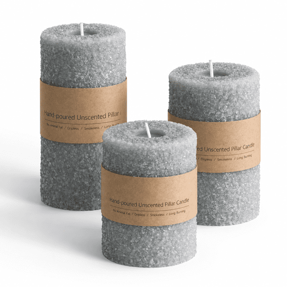 Hand-poured Textured Decorative Gray Candles Set, 10.12 x 8.11 x 3.98 Inches