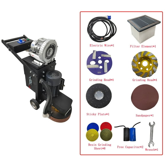 Hand-push Cement Ground Grinder Concrete Floor Polishing Machine Built-out Fan with 4 Head Chassis 220V