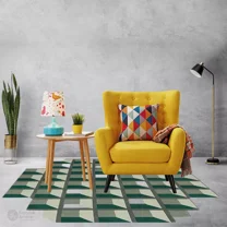 Hand tufted Green rug 5X7, Geometric woolen carpet, Area for Bedroom, Living room