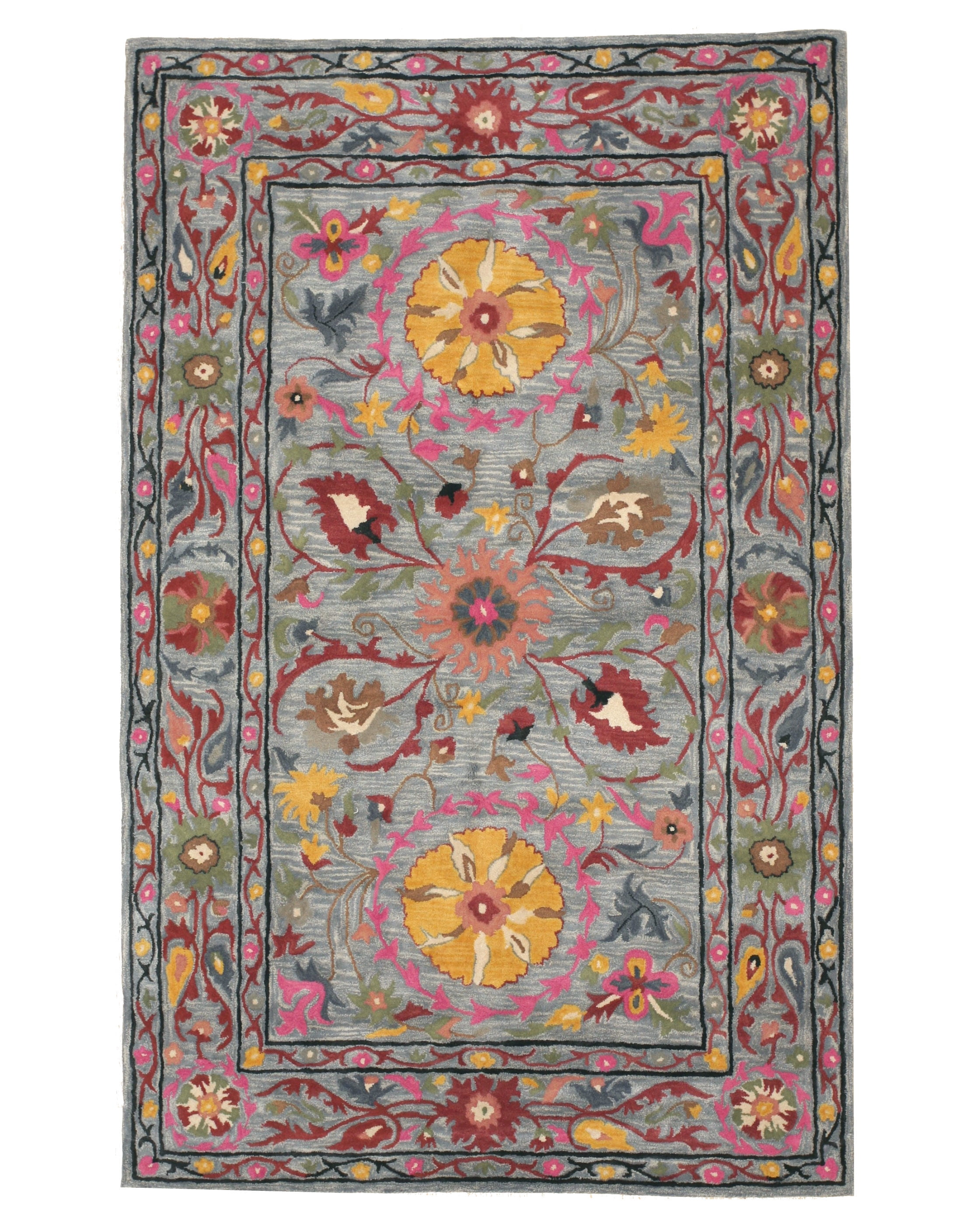 Hand-tufted Wool Blue Traditional Floral Suzani Rug - Walmart.com