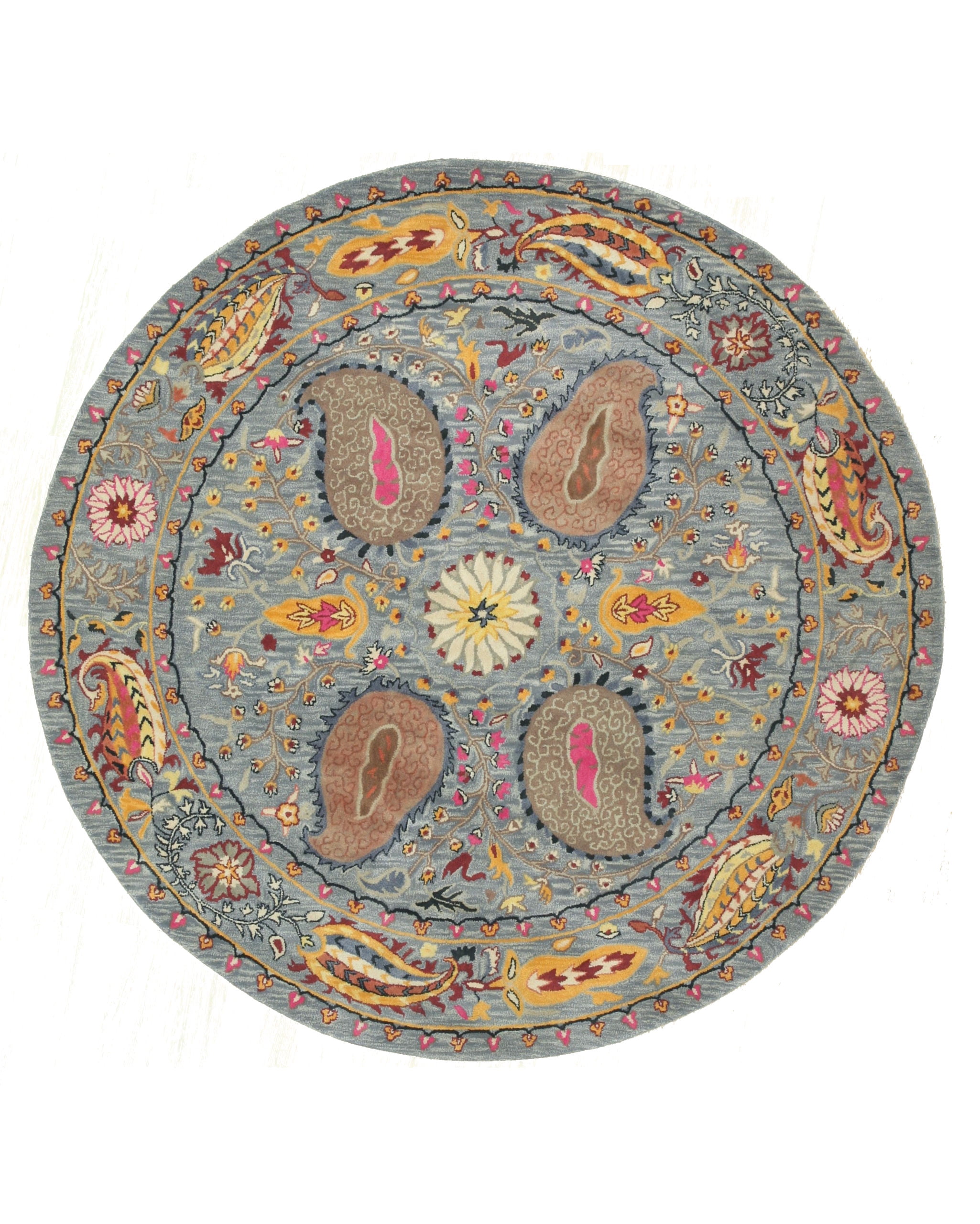 Hand-Tufted Elegant Blue Wool Paisley 6' Round Area Rug