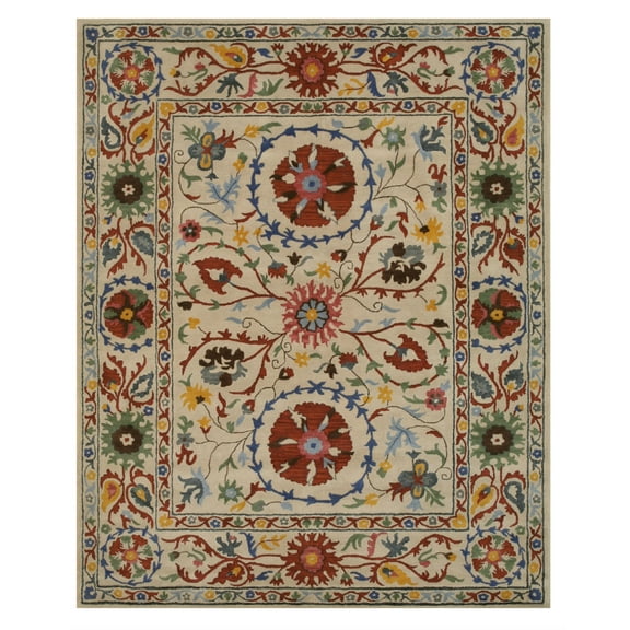 Hand-tufted Wool Ivory Transitional Floral Suzani Rug
