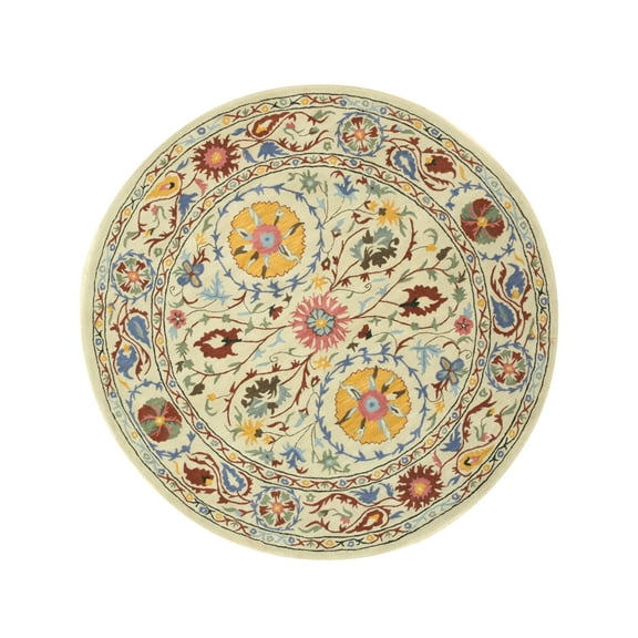 Hand-tufted Wool Ivory Transitional Floral Suzani Rug