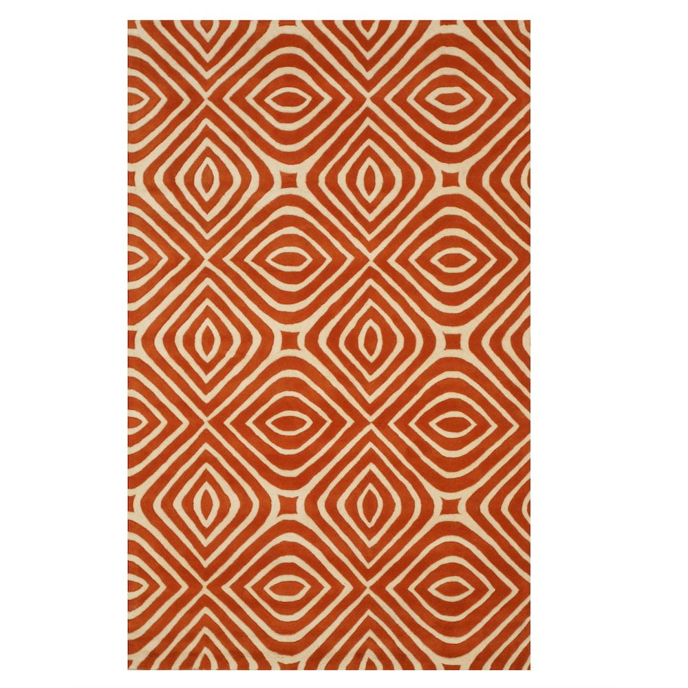 Ivory and Orange Geometric Hand-Tufted Wool Rug