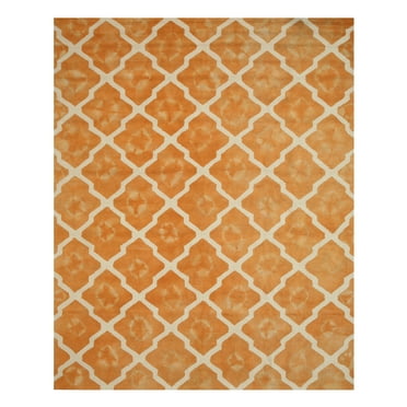 Hand-tufted Wool Orange Transitional Geometric Tie-dye Moroccan Rug