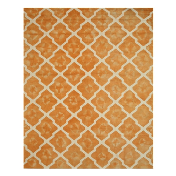 Hand-tufted Wool Orange Transitional Geometric Tie-dye Moroccan Rug