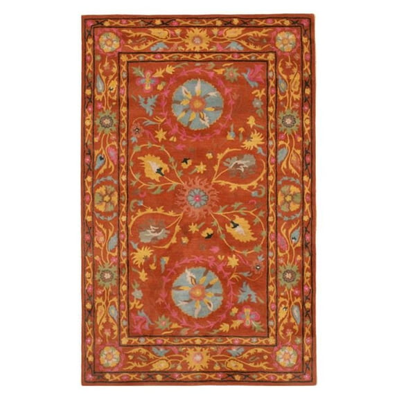 Hand-tufted Wool Rust Traditional Floral Rug