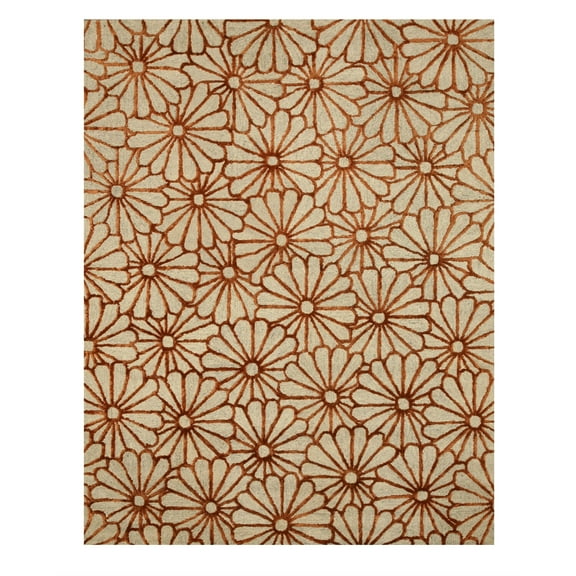Hand-tufted Wool & Viscose Beige Transitional Trellis Sunflower Rug