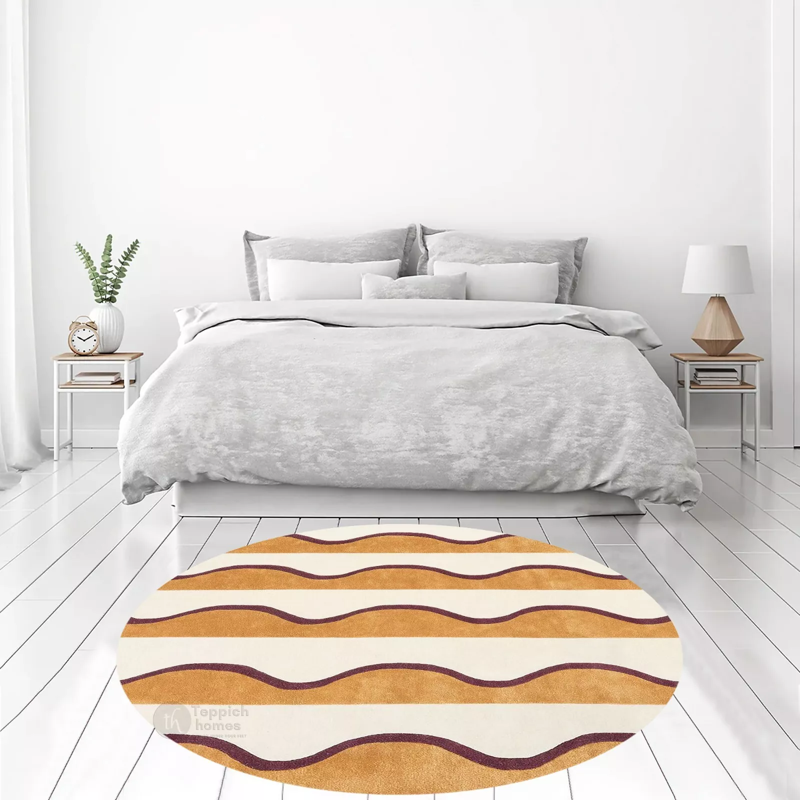 Hand tufted area rug, 14x14 Woolen carpet, Bed, Living, room, Wavy ...