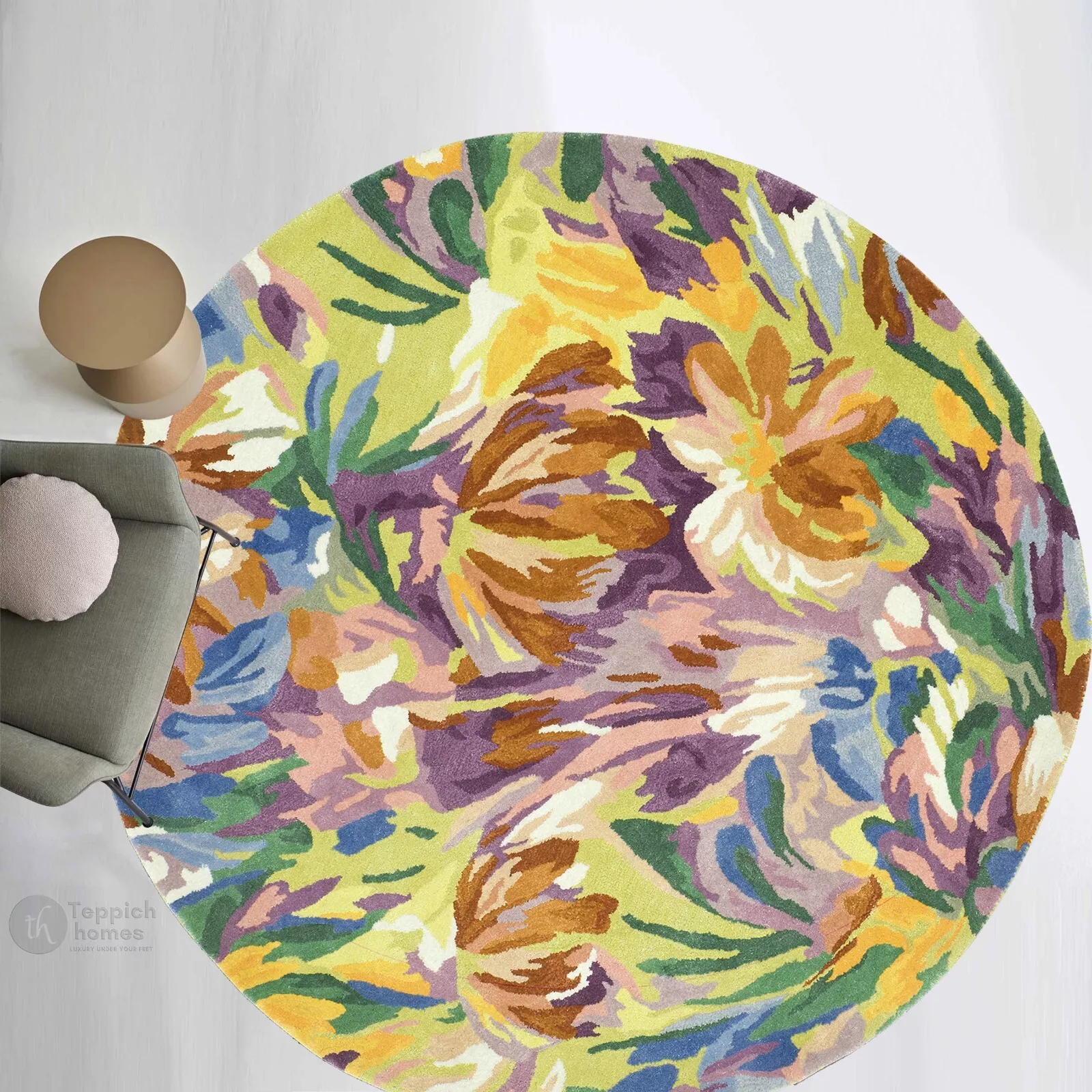 Hand tufted carpet 11x11, Floral area rug, Bed, Living, Kids, room