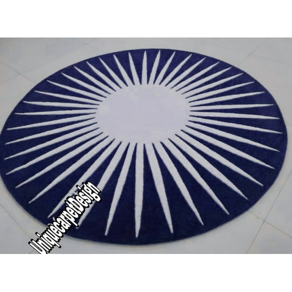 Hand tufted desert look sun desinge blue and white luxery woolen circle rugs and carpet for living room,kids room,nonslip cotton baicking cloth,size,36"*36" Inch,thiknesh.12 mm.Custom size accept,