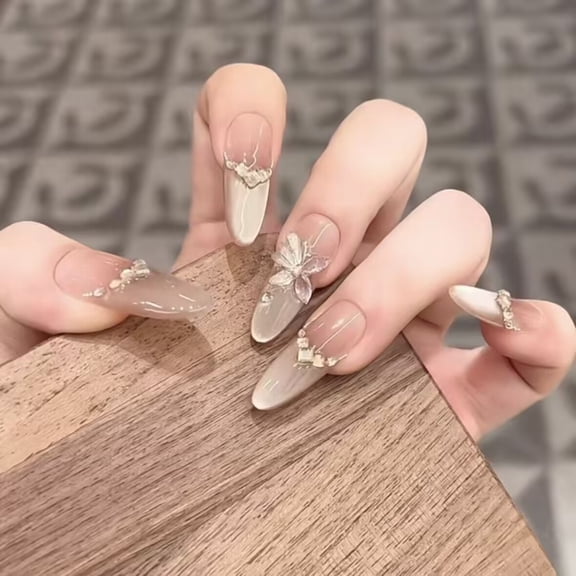 Hand-worn nail wholesale nail art pieces Wearable long cat eye fake nails ins wind-worn nail art butterfly