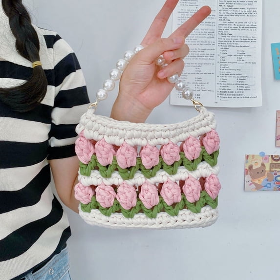 Hand-woven Bag Cloth Line Handmade Material Bag Pearl Hand-held Messenger Bag For Women