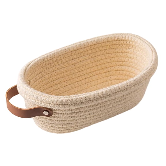 Hand-woven Bread Basket, Natural Food Grade Material for Proofing, Leather Handle for Portability, Kitchen Dining, Milky Yellow Large Cotton Rope Set