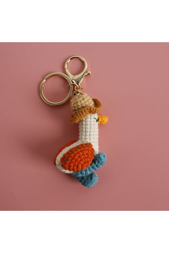 Hand Woven Wool Duck Keychain Adorable Cartoon Animal Design Accessory for Keys and Bags Cute Decoration Handcrafted