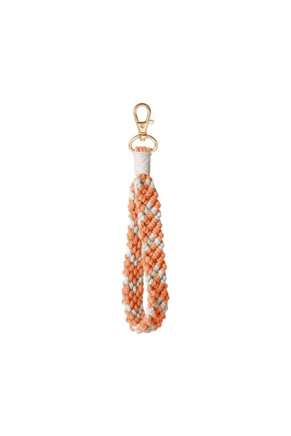 Woven Metal Key Ring Bracelet Original Design with Love Heart Charm Color Matching Pattern Wrist Key Chain for Women