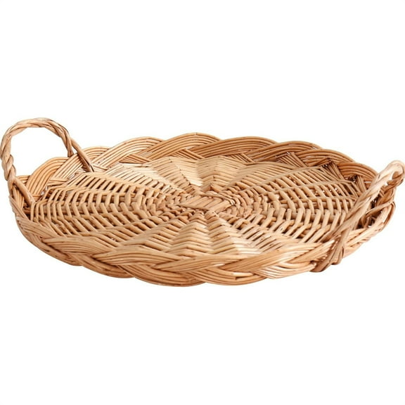 Hand-woven Pallets,Round Handcrafted Willow Serving Tray,Farmhouse Wicker Breakfast Tray,Flat Snack Storage Basket,Party Decorative Trays,Bread Platter,Fruit Tray,for Home Bedroom Decor (L)