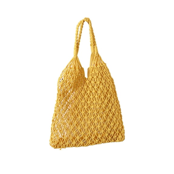 Hand-woven Soft Cotton Large Straw Shoulder Bag Boho Straw Handle Tote Retro Summer Beach Bag Rattan Handbag