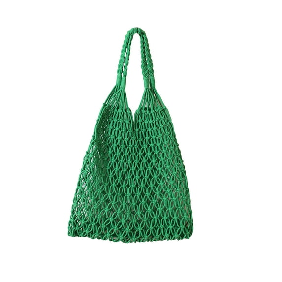 Hand-woven Soft Cotton Large Straw Shoulder Bag Boho Straw Handle Tote Retro Summer Beach Bag Rattan Handbag