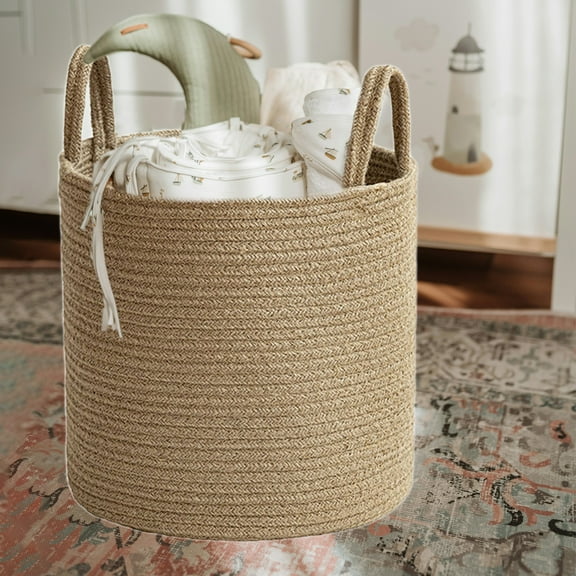 Hand-woven Storage Basket, Foldable Dirty Clothes Toy Storage, Natural Rope Material, Easy Assembly, Modern Farmhouse Style, Family Home Use, Laundry Room Organization, Utility Storage Bin TOPLIU
