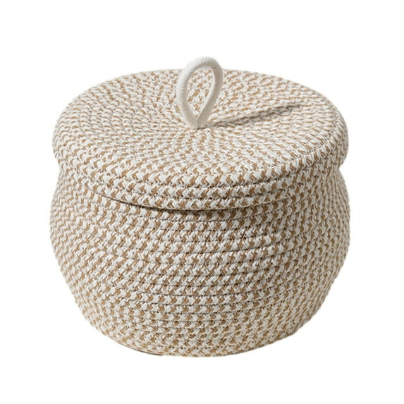Hand-woven Storage Basket with Lid Cotton Rope Container for Eggs Snack Tray Baby Laundry Toy Organizer Home Decorations