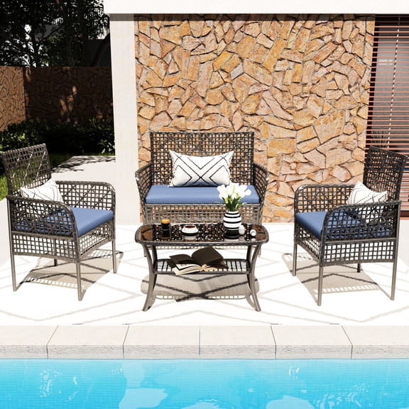 Hand - woven Wicker Outdoor Set | Build a Customizable Outdoor Space for Garden | Have a Smooth and Cozy Armrest Design
