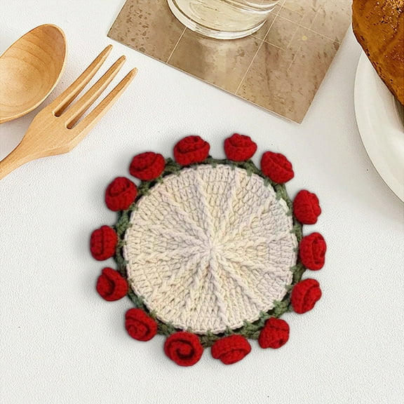 Hand-woven Wool Crochet Rose Bouquet Placemat, Decorative Table Centerpiece, Rustic Farmhouse Style, Elegant Dinner Setting, Craft Kit, Diy Floral Accents, Unique Textured Pattern, Natural
