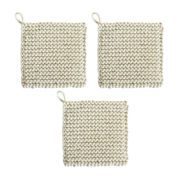 Hand-woven coasters plain cotton rope thick square insulation pad Cup pad simple thickened absorbent pad. - beige