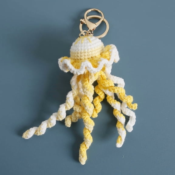Hand-woven jellyfish pendant, crocheted marine creature ornament, handmade bag accessory