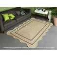 thumbnail image 1 of Hand woven scalloped jute Green border with natural jute rugs,Scalloped Jute Rug,Scalloped Edge Rug,Scallop Jute Blue Hand Made Rug, 1 of 5