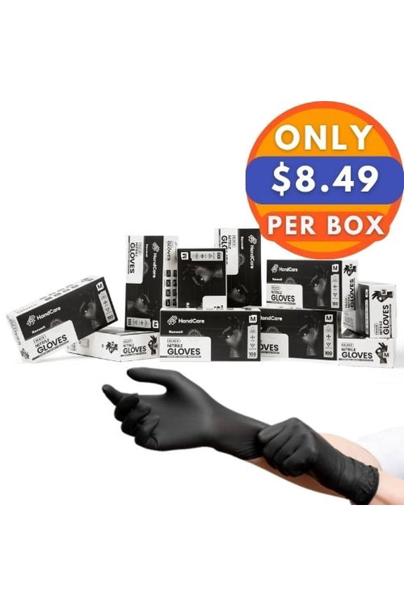 HandCare Black Nitrile Gloves - Exam Grade, Powder Free (4 Mil) Large,20 CASES (BULK)