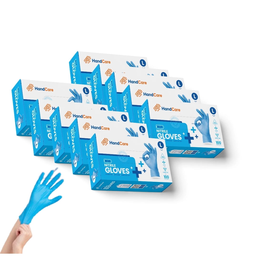 HandCare Blue Nitrile Gloves - Exam Grade, Powder Free (4 Mil), 1,000 Gloves Medium