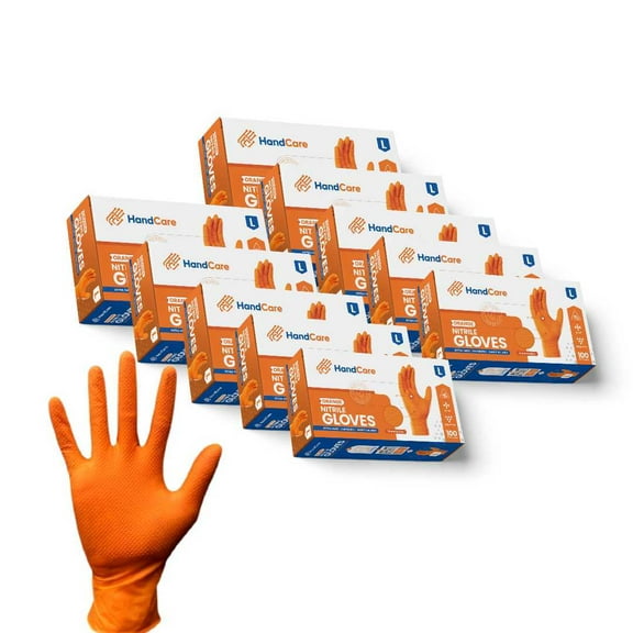 HandCare Orange Nitrile Gloves - Powder Free (8 Mil), 1,000 Gloves X-Large